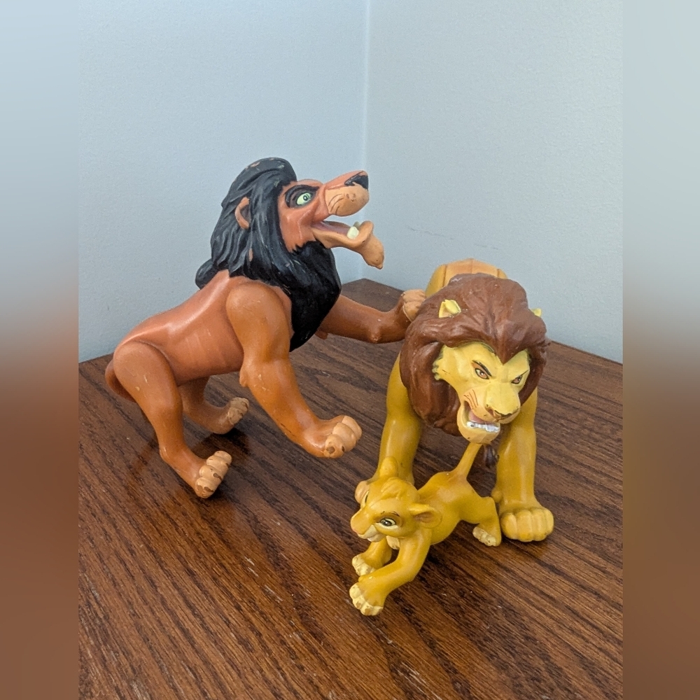 Vintage Disney Mattel The Lion King Fighting Action Toys, Muffasa Scar, & Simba